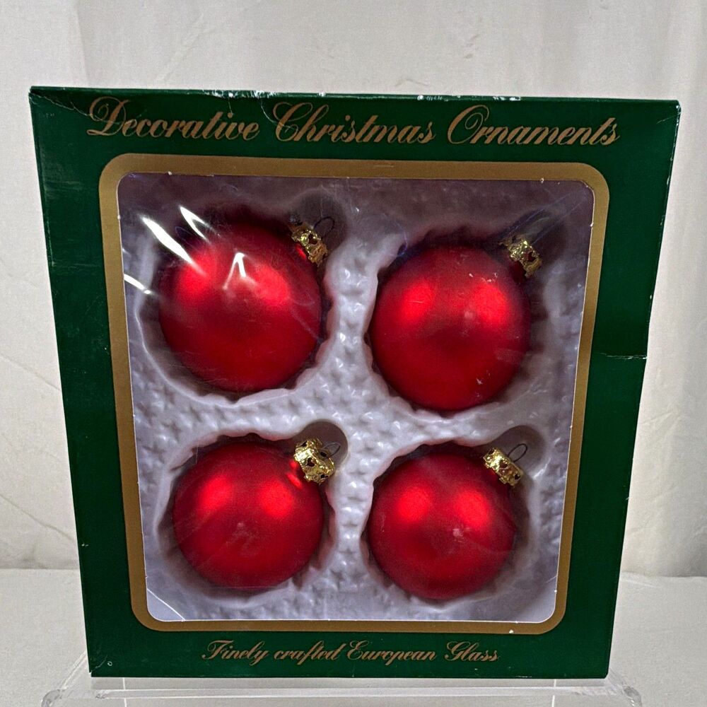 Vintage Sears Made in Germany Red Glass Ball Christmas Ornaments Set of 4